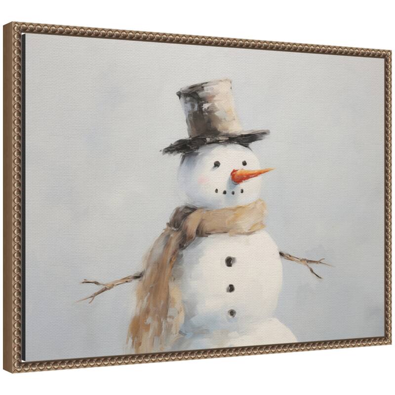 Kate and Laurel Sylvie Beaded Snowman Portrait Framed Canvas by The Creative Bunch Studio - 18x24