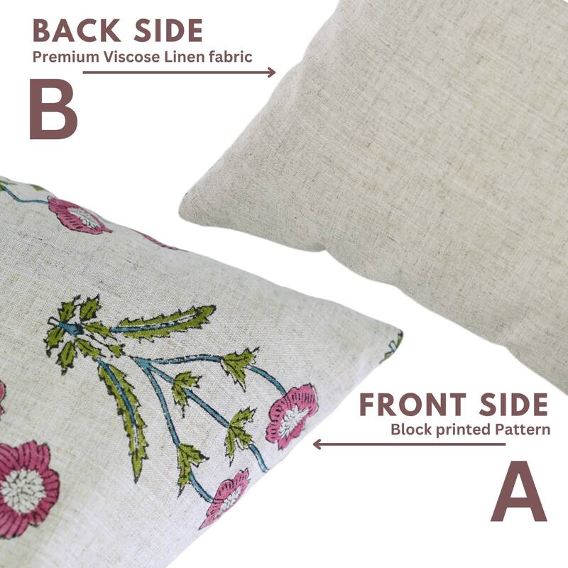 Fabdivine Pink Home Cushion Cover 12x20 Inch Floral Rectangle Throw Pillowcase Viscose Linen Living Room or Couch, Amitabh