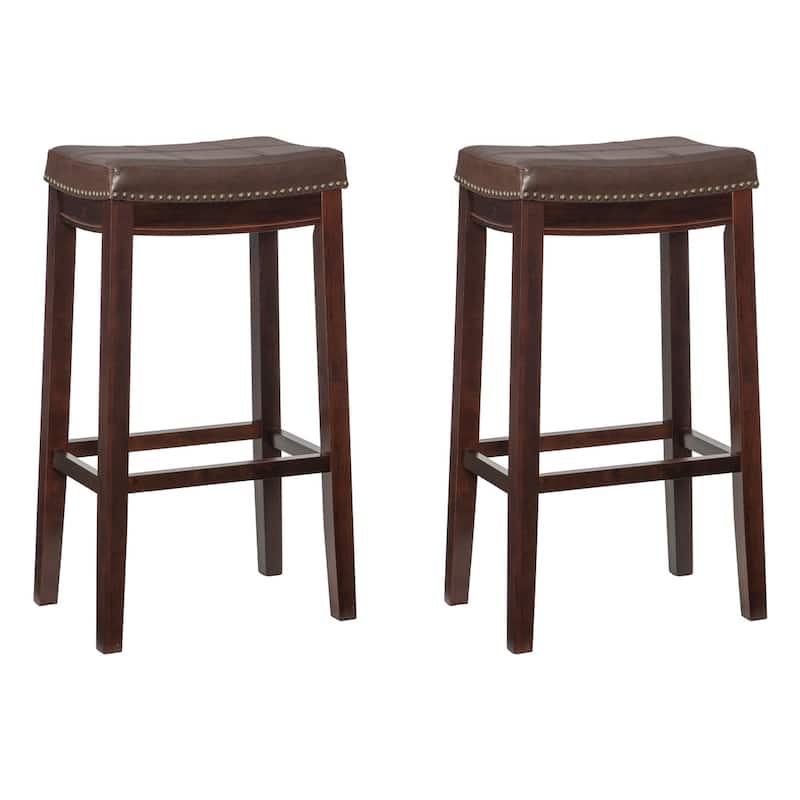 Linon Willamette Backless Barstool with Faux Leather Seat (Set of 2)