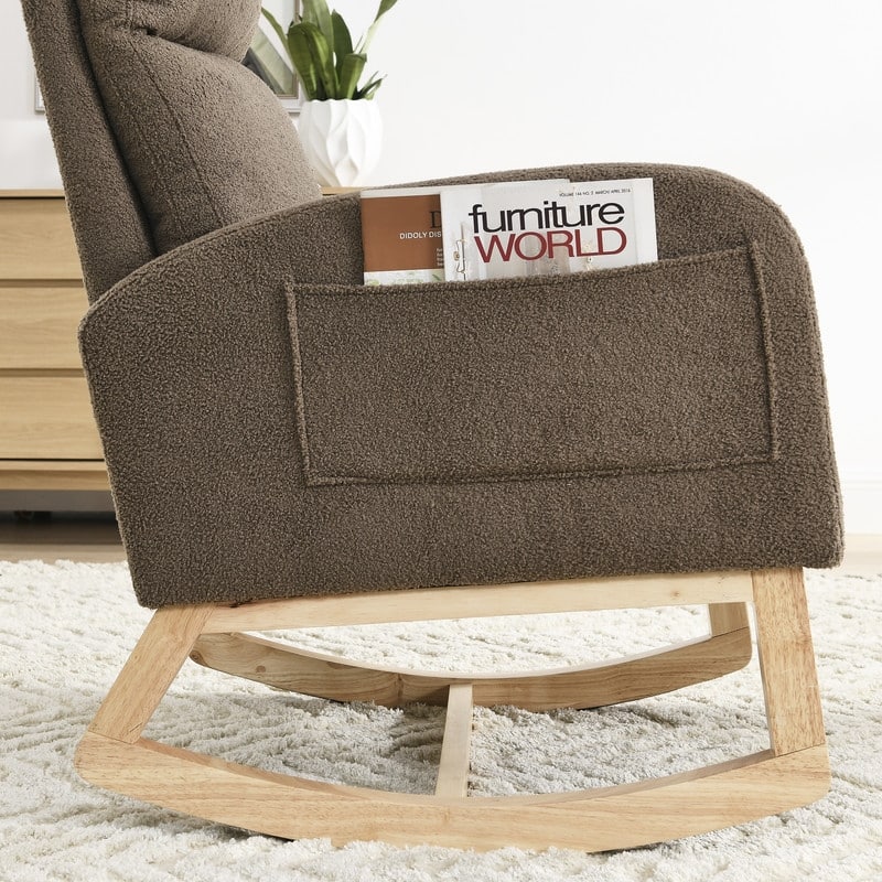 Modern Tufted Accent Rocking Chair, Upholstered Nursery Glider Rocker with High Backrest for Baby and Kids