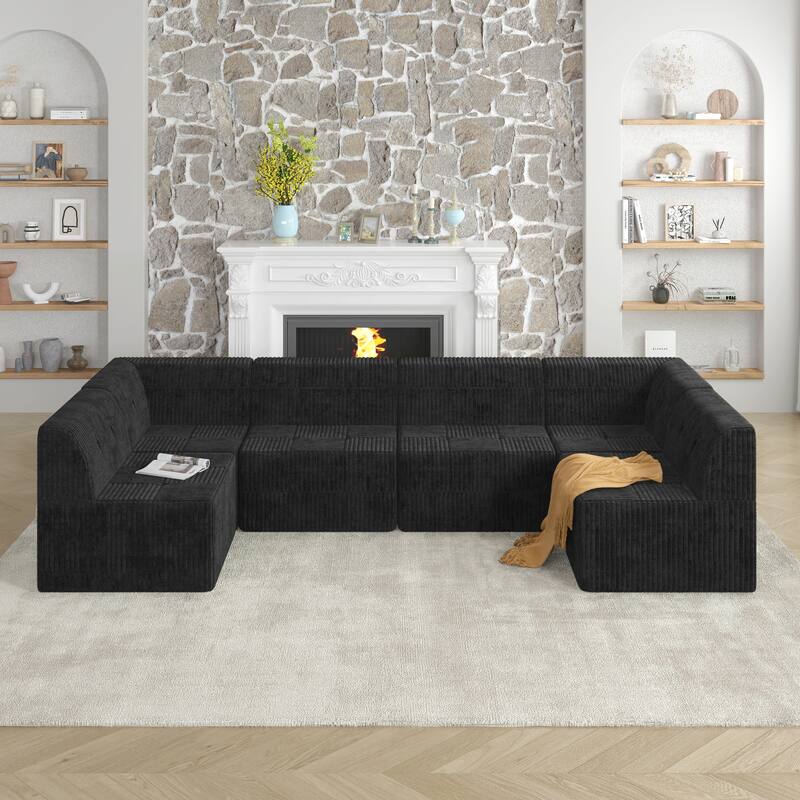 Roomfitters U-Shape Modular Sectional Sofa, Oversized Corduroy Sleeper Couch with Comfy Cushions, Space-Saving Design