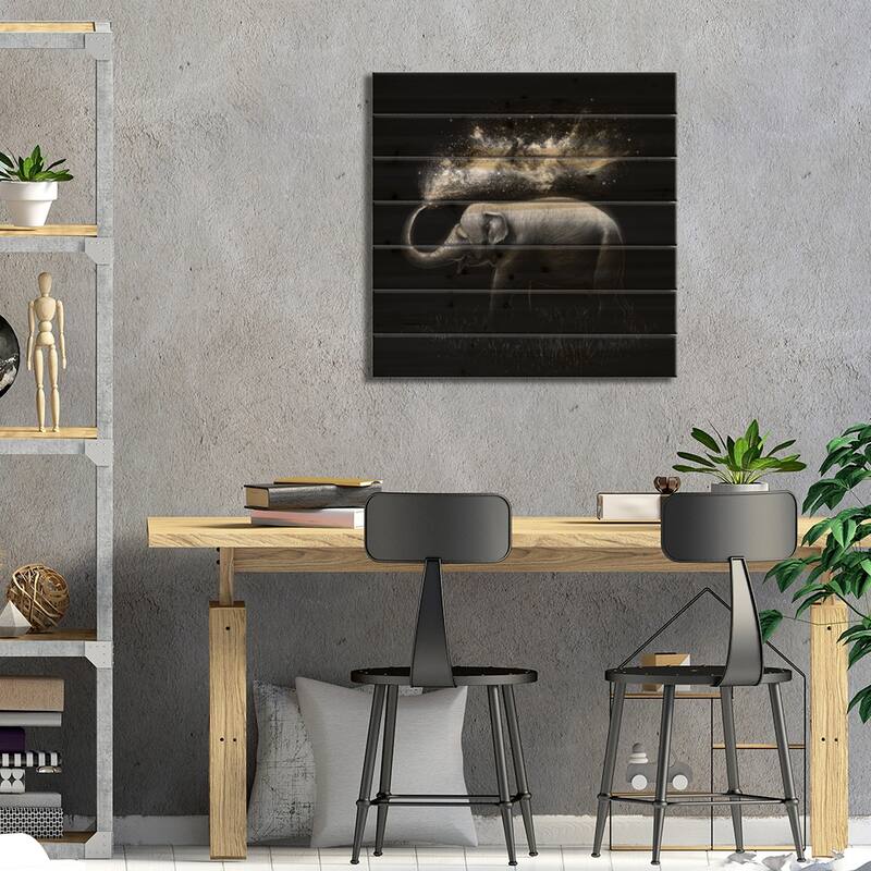 Elephant Splash in B&W Print On Wood by Nicebleed - Multi-Color