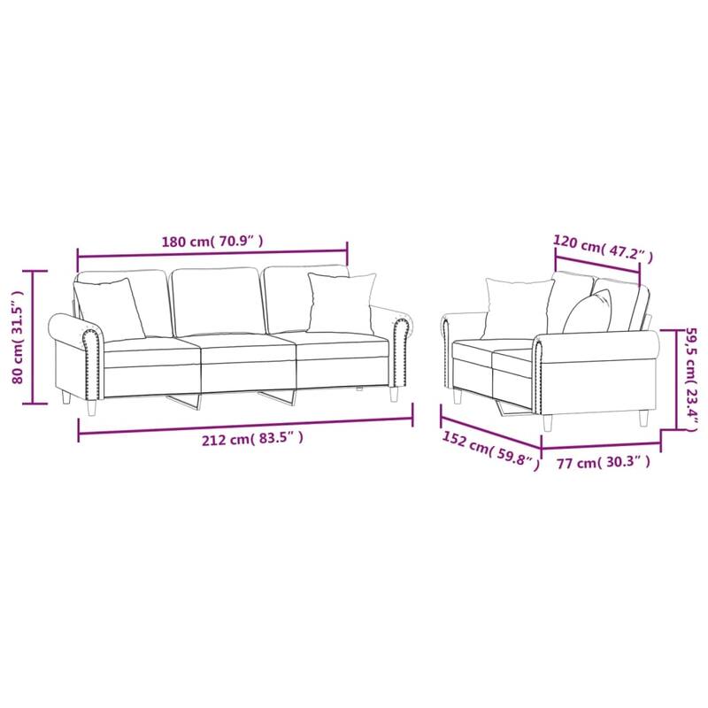 vidaXL Sofa Set Black Velvet Modern Sofa Set Rectangular - 30.3 x 83.5 x 31.5 in