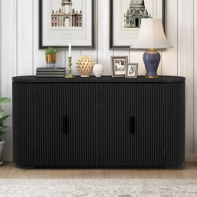63" Vertical Striped Door Storage Cabinet with Adjustable Shelves