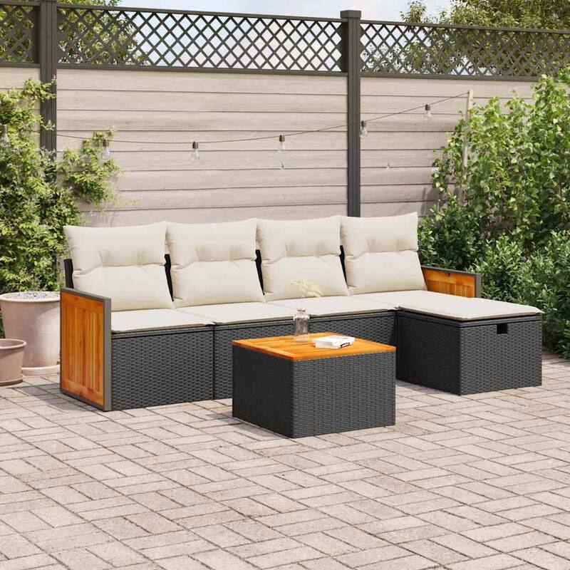 vidaXL Patio Sofa Set with Cushions Outdoor Conversation Furniture Poly Rattan - Black and cream with table - form2 - 21.7 x 21.7 x 14.6 in
