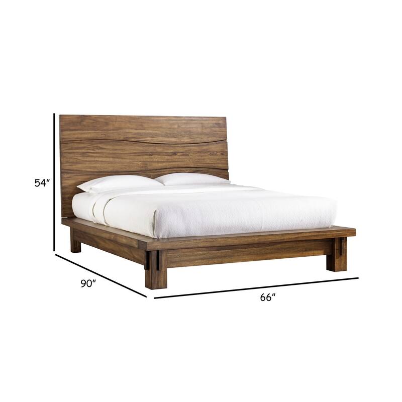 Ira Full Size Platform Bed, Panel Headboard, Rustic Brown Wood Finish