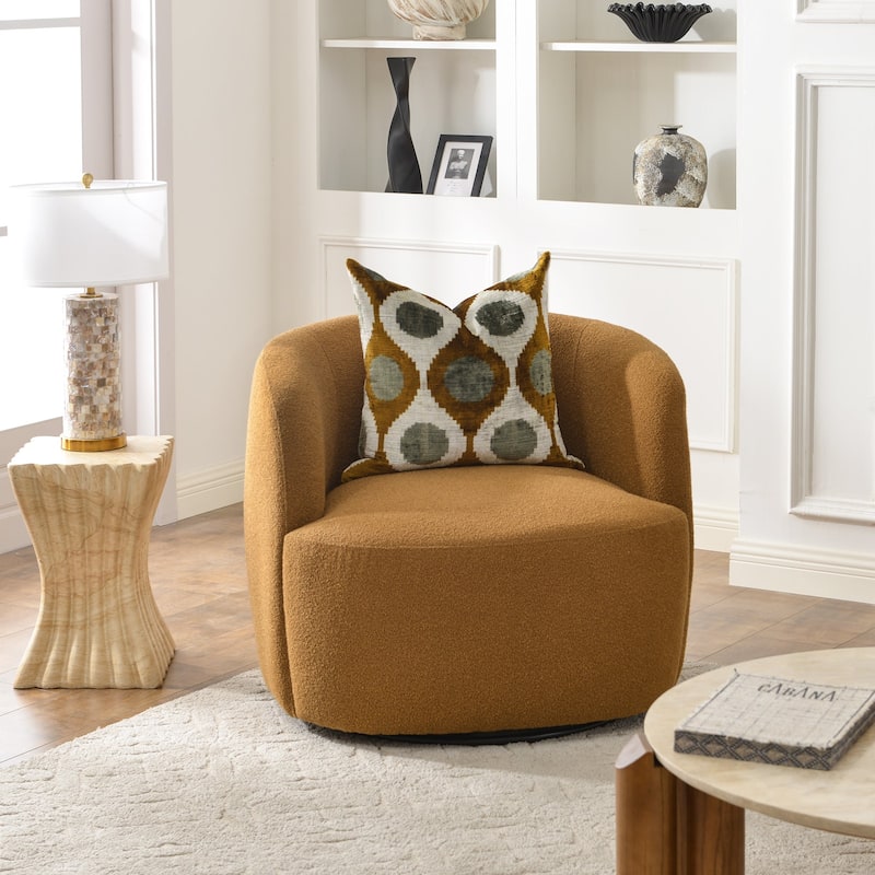 KINWELL 34" Sherpa Swivel Accent Chair Boucle Upholstered Armchair