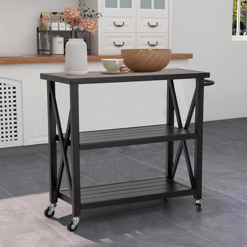 Sophia & William Black Steel Outdoor Kitchen Prep Station with Shelving - N/A