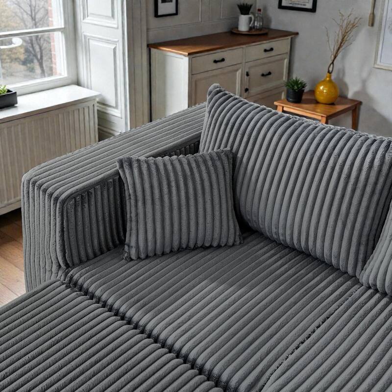 Compact Modular Sectional Sofa, Compressed Corduroy Cloud Couch, No Assembly Space Saving Sofa for Apartment