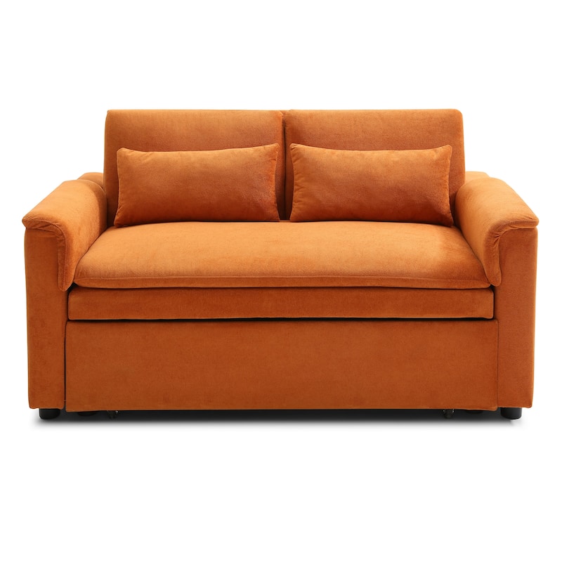 55"Velvet Two Seater Pull Out Sofa Bed,Adjustable Backrest With Usb Ports,3 In 1 Convertible Sleeper Sofa Bed,2 Waist Pillows