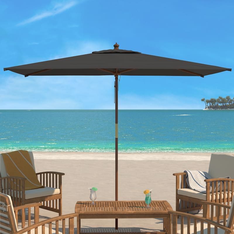 SAFAVIEH Outdoor Glauca 11-Foot Wooden Pulley Market Umbrella - Grey