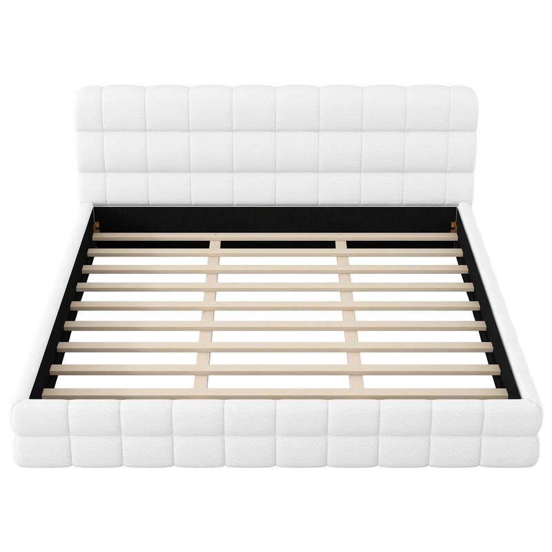 Upholstered Platform Bed with Headboard, No Box Spring Needed Low Profile Bed, Wood Slat Support Grounding Bed