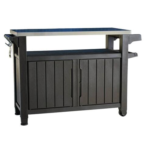 Keter Unity XL 78 Gallon Patio Storage Unit BBQ Grilling Bar Cart Furniture - 50