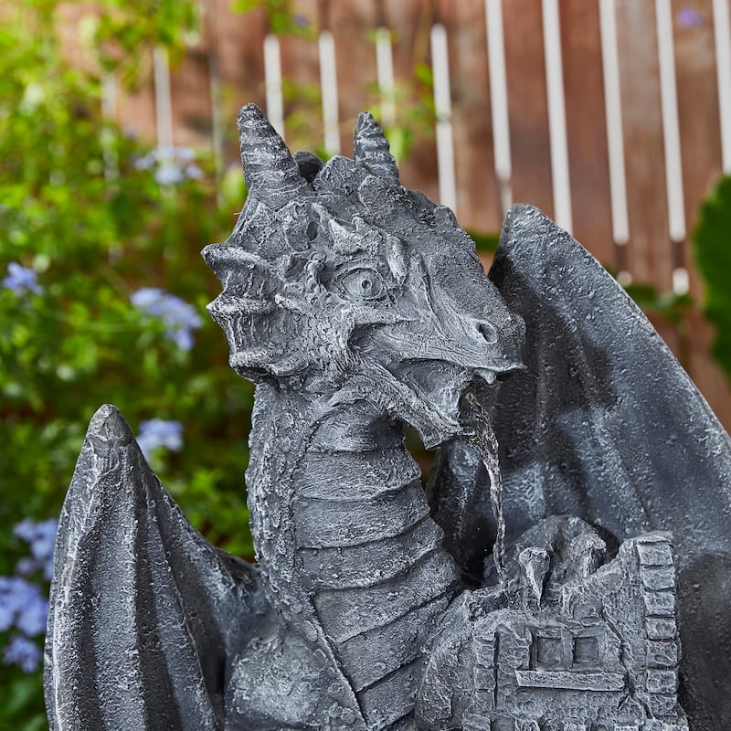 Glitzhome 36.5"H LED Mystical Gothic Dragon 4-Tier Polyresin Outdoor Floor Fountain - 36.5"