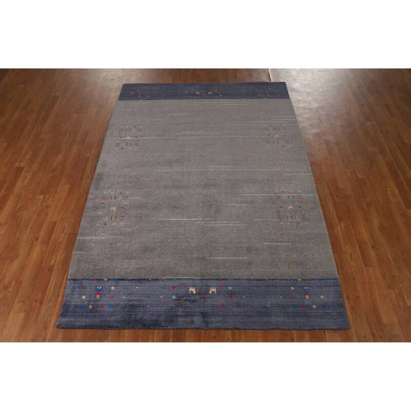 Hand Knotted Oriental 100% Wool Carpet Tribal Tribal Greys & Charcoal Gabbeh Area Rug - 8' 1'' X 5' 5''