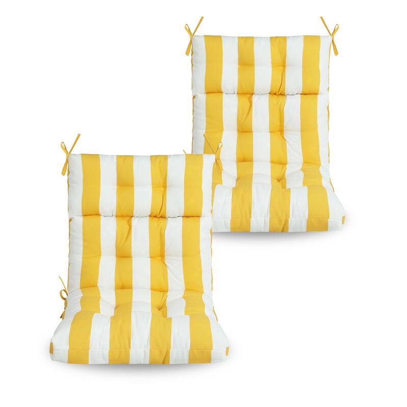 2 Pcs Set High Back Patio Chair Cushions,Tufted Rocking Chair Cushions,Adirondack Cushions - Yellow+White