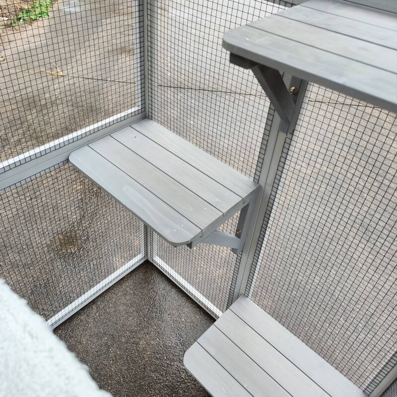 70.9" Gray Wooden Outdoor Cat House with Roof, 6 Platforms & 2 Boxes