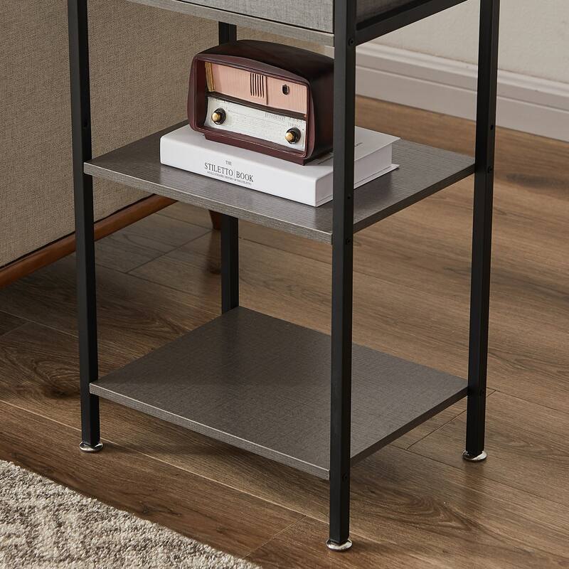 VECELO Modern Nightstand with Drawer & Open Shelves Slim Design for Small Spaces End Table with MDF & Rotating Floor Protectors