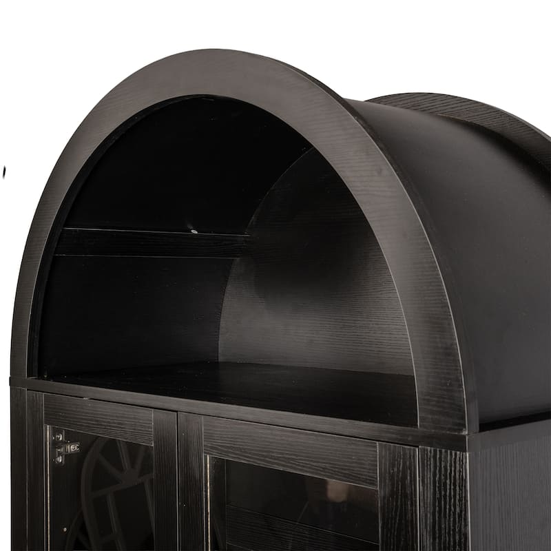 Roomfitters 71" Tall Arched Pantry Cabinet with Fluted Glass Doors & Hidden Drawer, 4-Door Display Cupboard