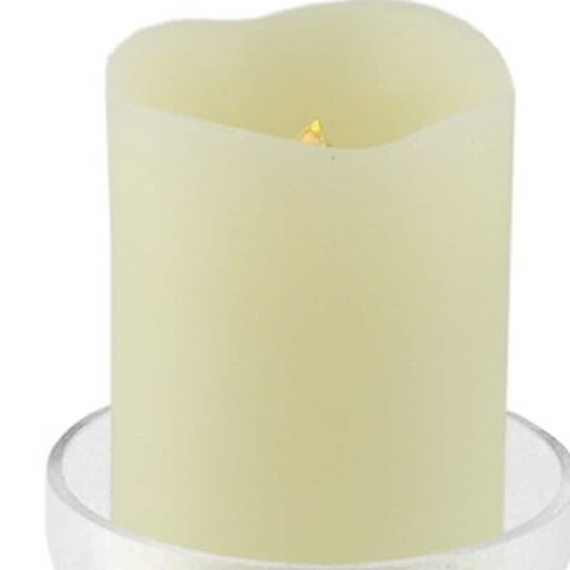 8" Clear Glass Centerpiece Pillar Candle Holder With Candle - 5x5x8