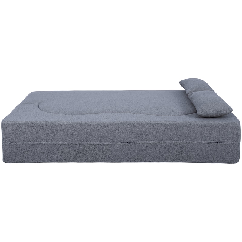 Modern 2-Seater Sofa 2-in-1 Folding Sofa Bed with 2 Pillows, Soft Teddy Fabric and Non-Slip Bottom, for Living Room, Dorm