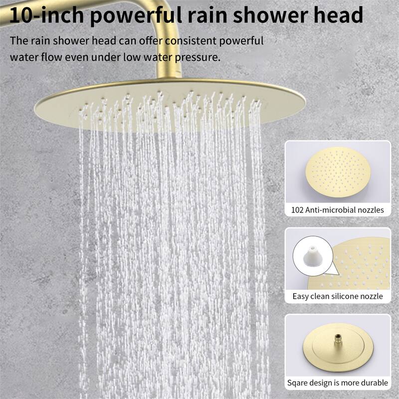 10 Inch Wall Mount Shower Faucet With Rough-in Valve Brushed Gold Rain Shower System With Hand Shower