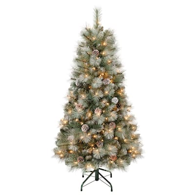 National Tree Company 4.5 ft. Perry Hard Needle Tree with Clear Lights - 4.5 Foot