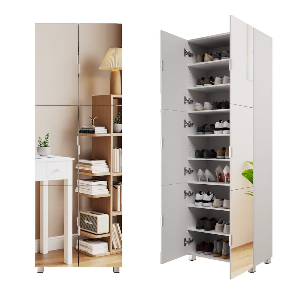 Shoe Cabinet with 6 Mirror Doors- Entryway Storage, with Adjustable Shelves &Ventilation Holes, Holds 36 Pairs (Size 15)