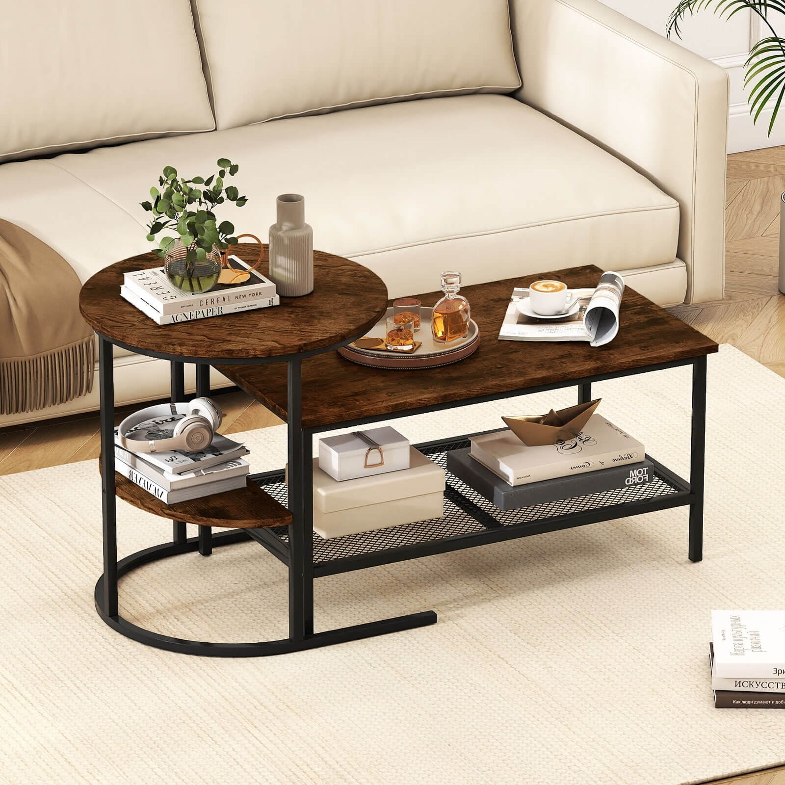 Costway Coffee Table Set of 2 2-Tier Rectangle Coffee Table and Side - See Details