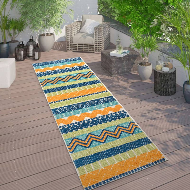 Marbella Contemporary Boho Indoor/Outdoor Area Rug - 2' 7" X 12' Runner - Multi