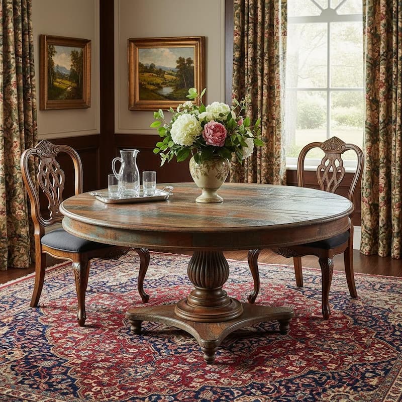 HomeRoots 72" Brown Rounded Solid Wood Dining Table - 72.00 in. x 31.00 in. x 72.00 in. - Brown - 72.00 in. x 31.00 in.  x 72.00 in.