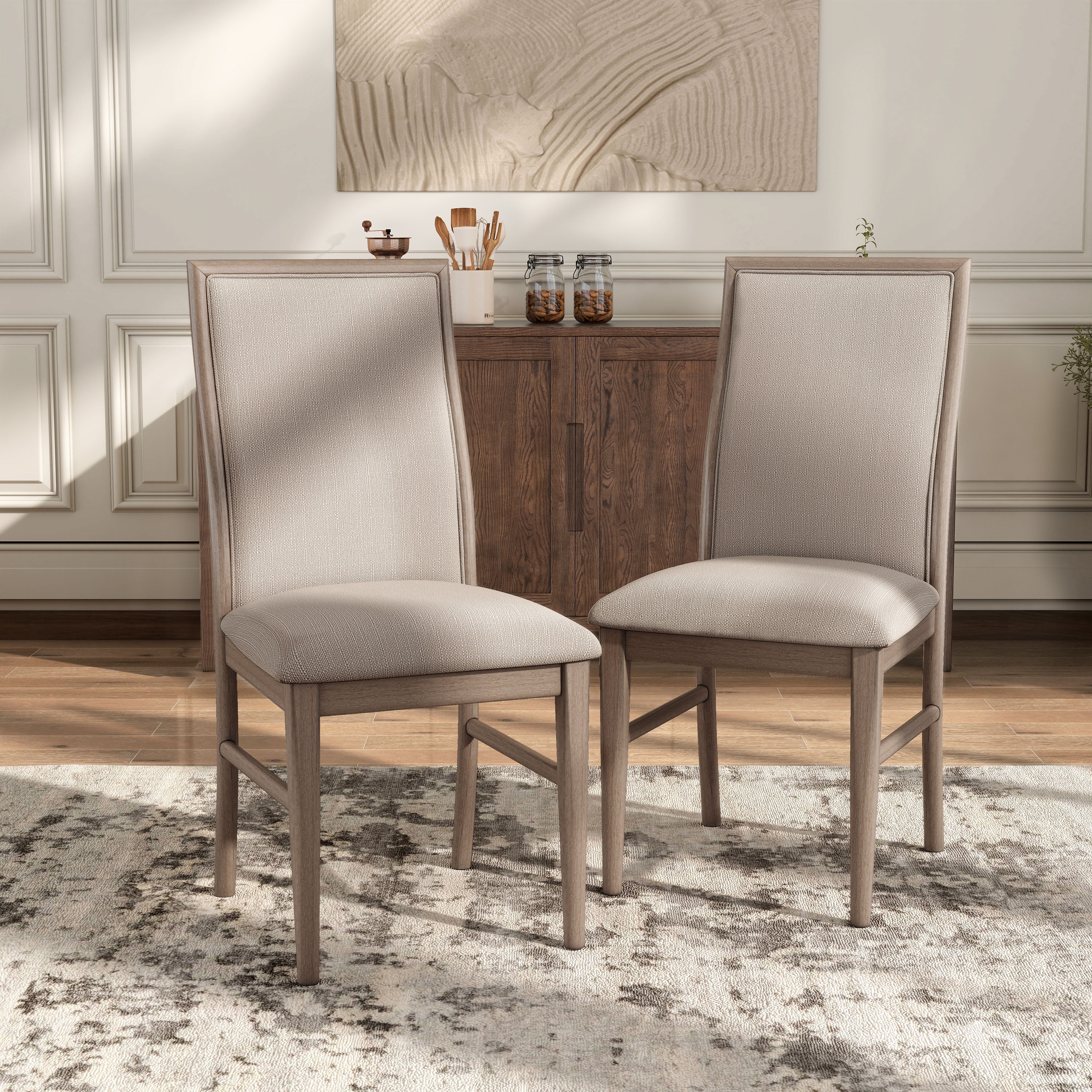 Furniture of America Barbesh Modern Natural Ash Wood Upholstered Side Chair (Set of 2)