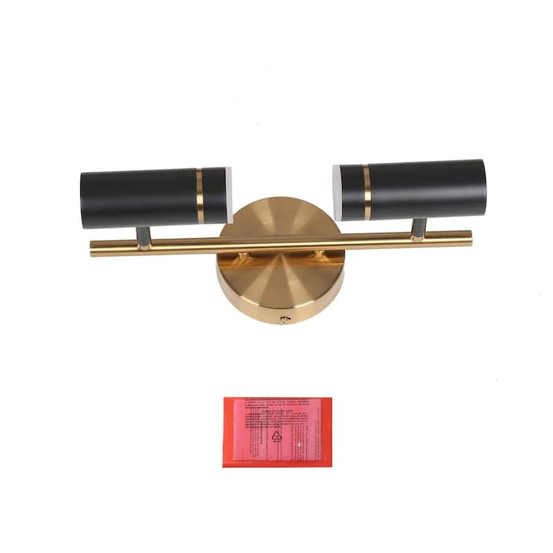 Modern Black Gold 2-Light LED Bathroom Vanity Light with Cylinder Shades - 16" L x 7.5" W x 6.5" H
