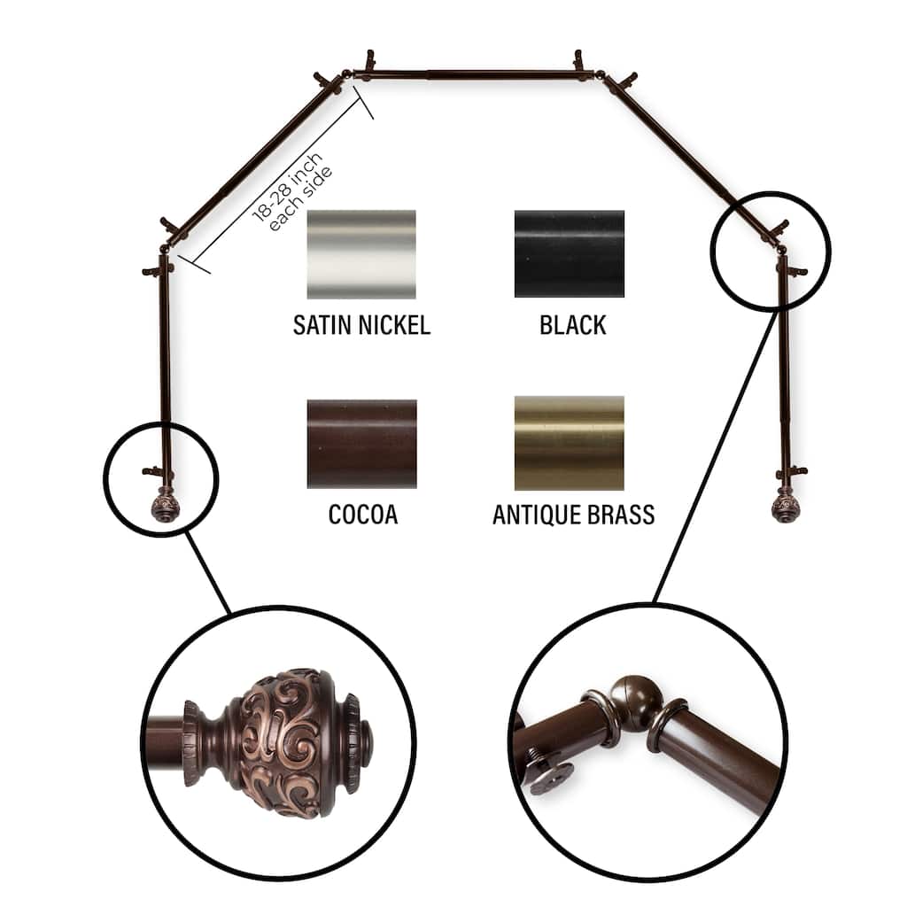InStyleDesign 13/16" Charlie 5-Sided Bay Window Curtain Rod (18-28 inch each side)