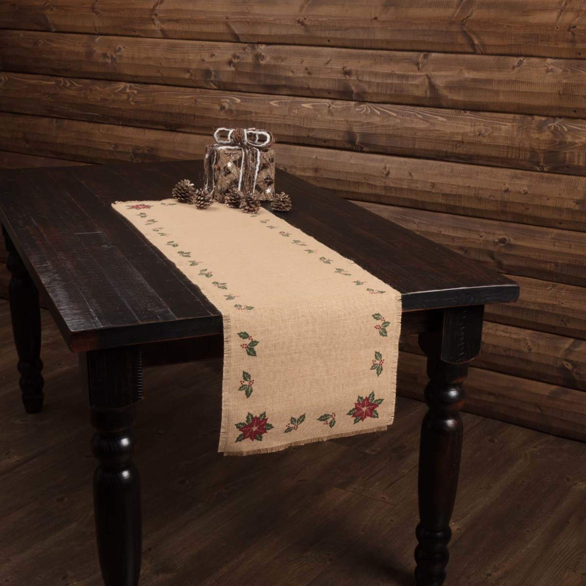 Jute Burlap Poinsettia Runner