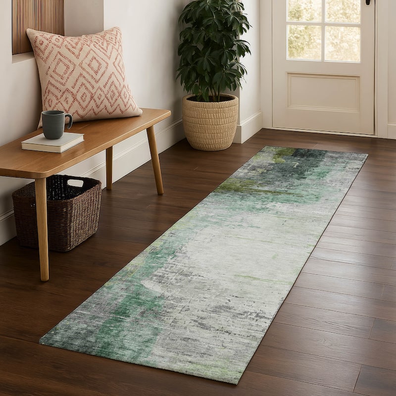 Premium Washable Super Soft Abstract Soid Mayfield Rug - Green - 2'3" x 7'6"