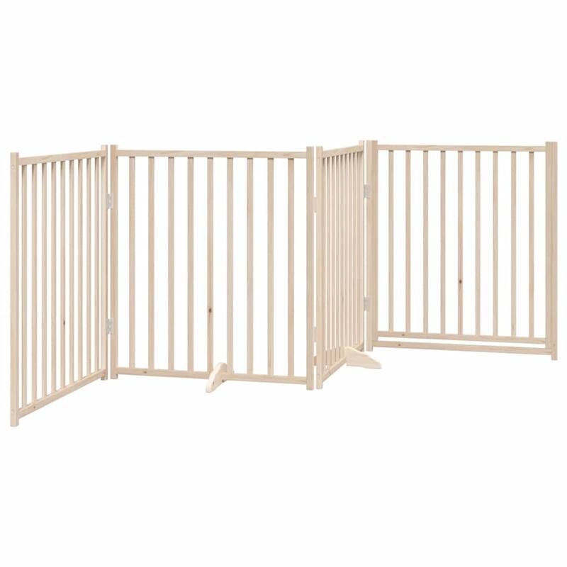 vidaXL Dog Gate Set of 4 Natural Wood Solid Fir Wood Medium Foldable - 11.8 x 126.0 x 35.4