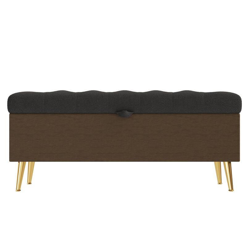 Roomfitters Modern Tufted Boucle Storage Ottoman Bench with Gold Metal Legs, Entryway End of Bed