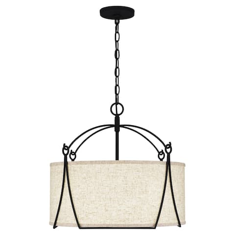 Adeline 4-Light Earth Black Pendant with Ivory Linen Shade
