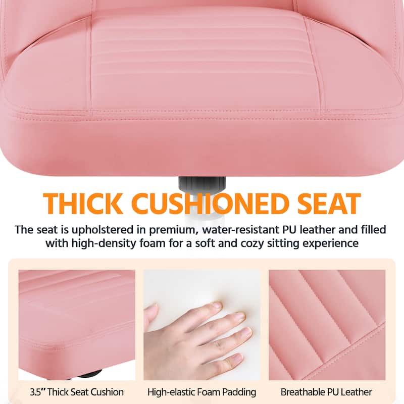 Yaheetech Faux Leather Mid Back Desk Chair Modern Tufted Armless Office Chair