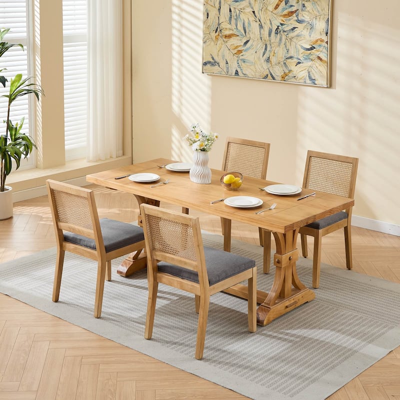 Farmhouse Rattan Dining Chairs Side Chair Set of 2