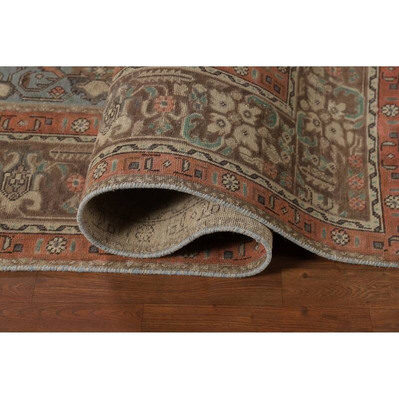 Geometric Blue Tabriz Persian Rug Hand-Knotted Traditional Wool Carpet - 8'3"x 11'2"