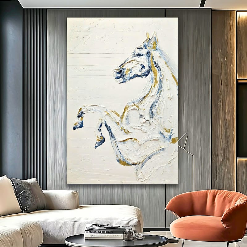 Majesty Hand Painted Oil Canvas Wall Art with Rearing Horse Design