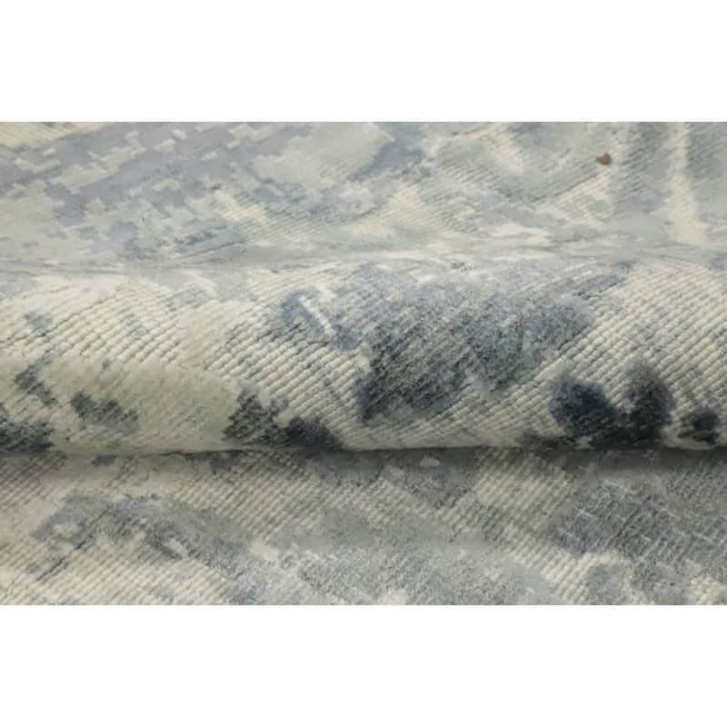 Hand Knotted Oriental Viscose Silk Carpet Modern Abstract Greys & Charcoal Abstract Area Rug - 8' 1'' X 5' 7''