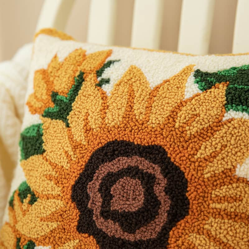 Glitzhome 14''H Fall Harvest Hooked Pumpkin Sunflower Pillow