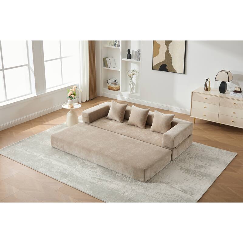 Queen Foldable Sofa Bed, 6-in-1 Convertible Sleeper Sofa with Mattress, Chaise Lounge Loveseat with Removable Cover