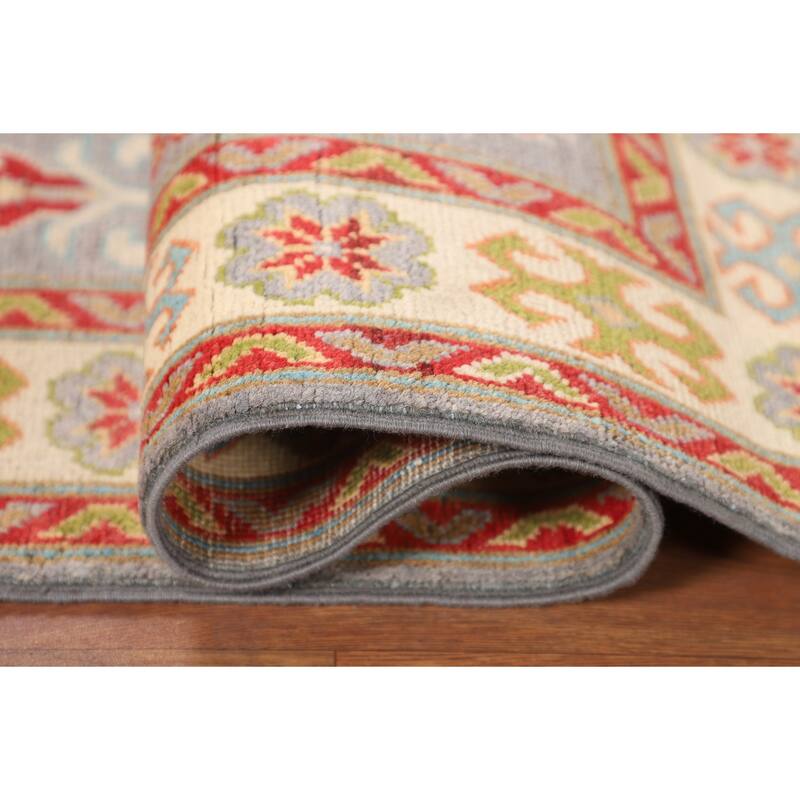 Gray Geometric Kazak Oriental Accent Rug Handmade Wool Carpet - 2'8" x 3'11"