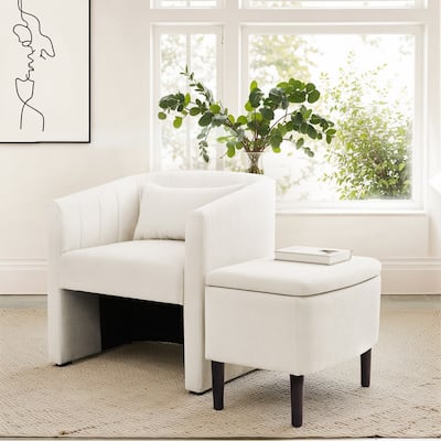 Barrel Accent Chair With Storage Ottoman,Modern Living Room Barrel Chair,Chenille Reading Chair With Ottoman For Living Room