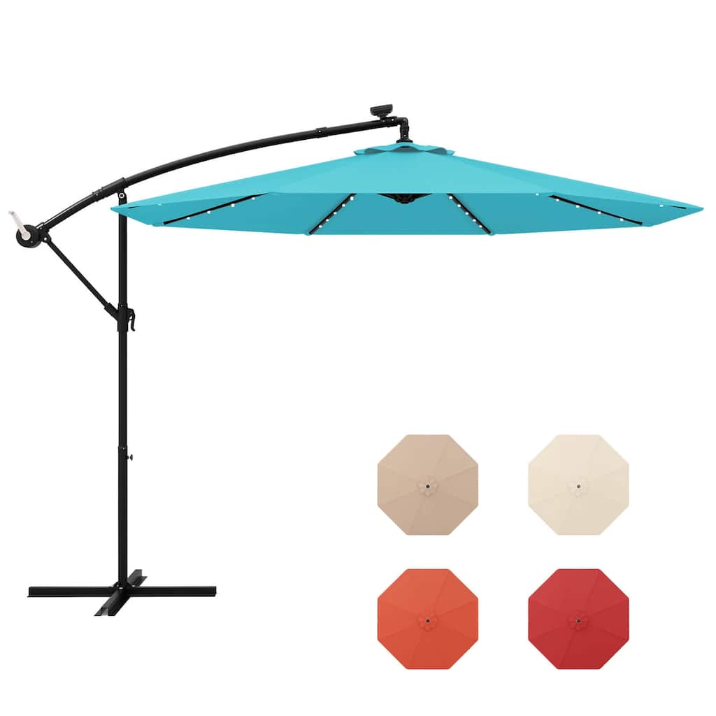 Gymax 10 Ft Solar LED 40 Lights Offset Umbrella Crank Cross Base Patio