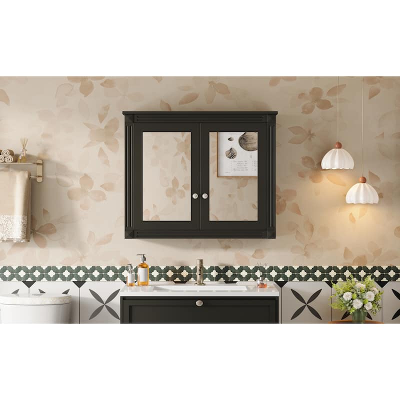 36" x 28" Medicine Cabinet, Wall Mounted Bathroom Storage Cabinet, Modern Bathroom Wall Cabinet with 2 Mirrors